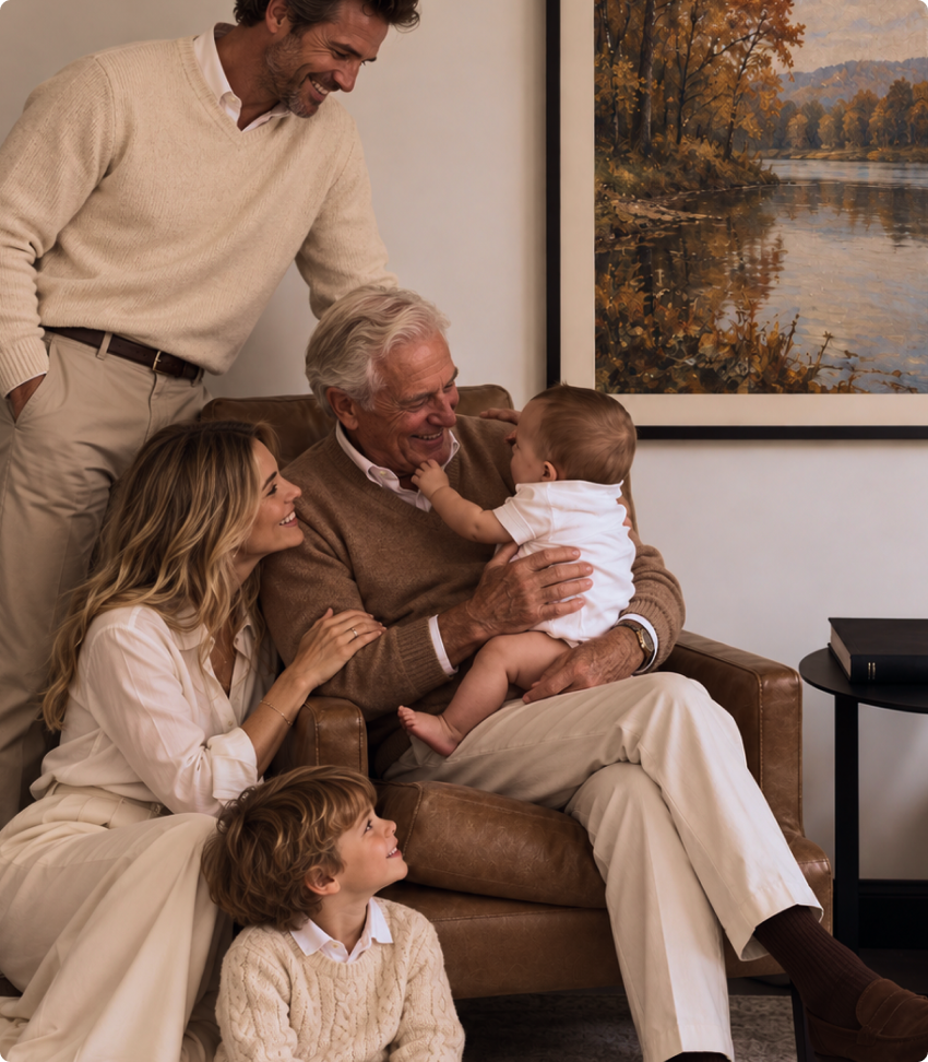 grandfather holding a baby